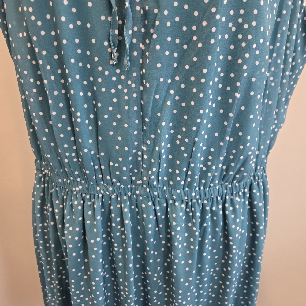 Pinup Fashion Teal Polka Dot Sleeveless Midi Dress Size 22 Ruffle - Picture 11 of 15